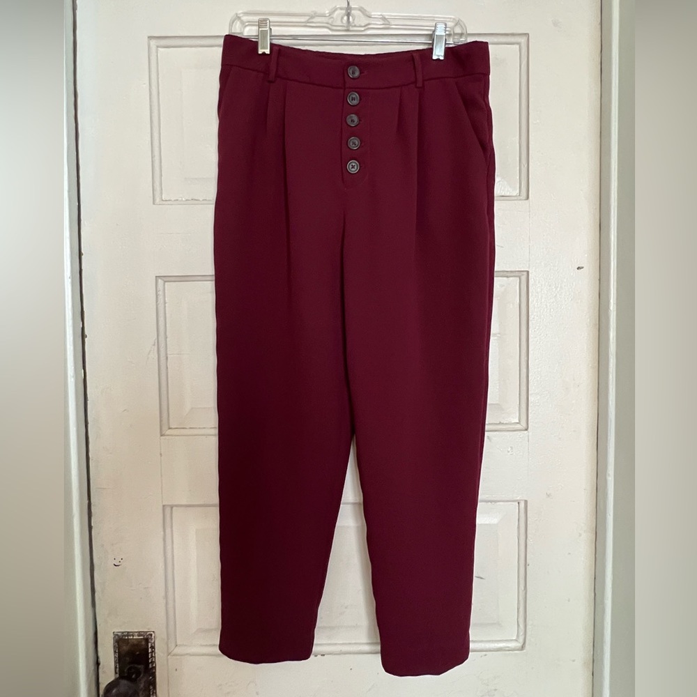 Anthropologie Sasha Button-fly Tapered Trousers in Wine